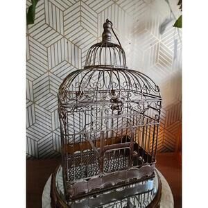 Vintage Ornate Metal Wire Decorative Bird Cage Hinged Top Latch Door